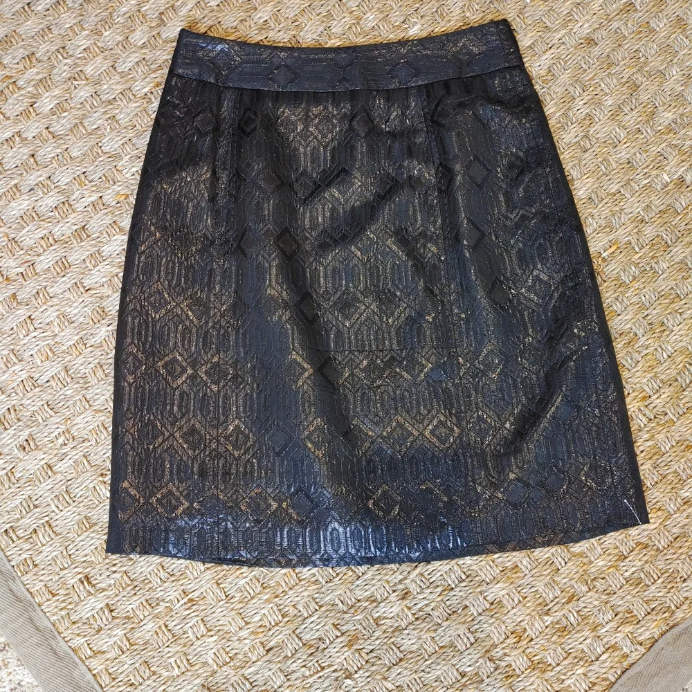 TORY BURCH JACQUARD SKIRT, BLACK 2 - Picture 1 of 8